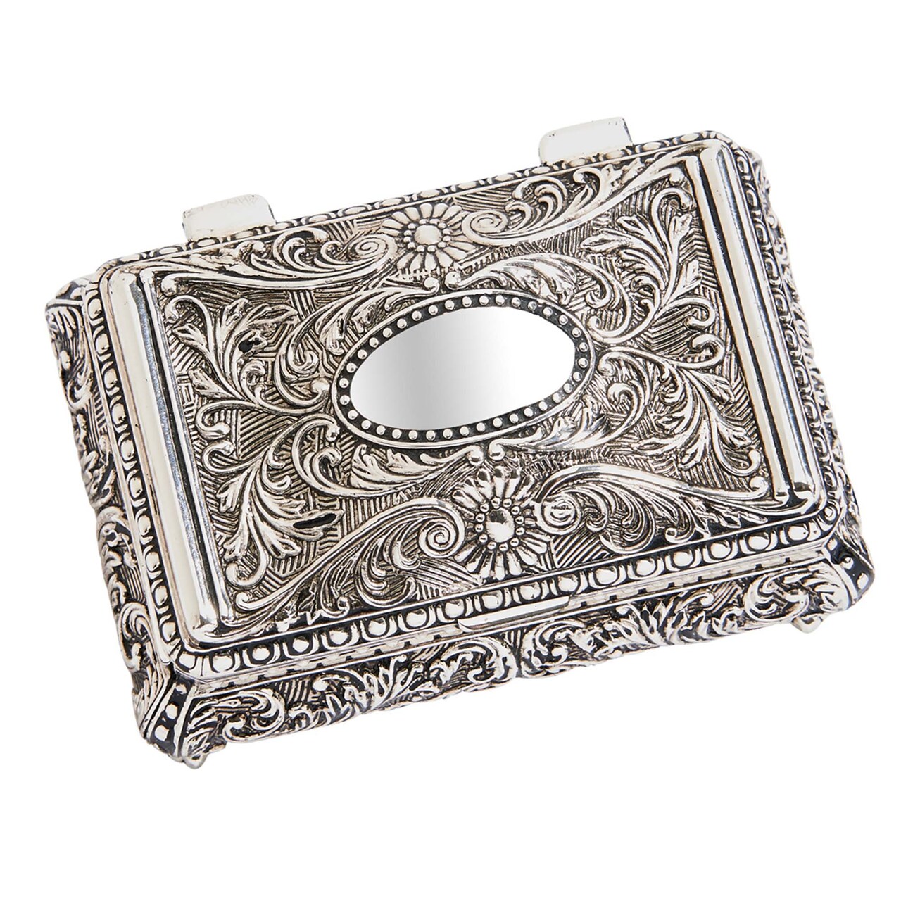 Contemporary Home Living 3.5" Silver Rectangular Ornate Hinged Box